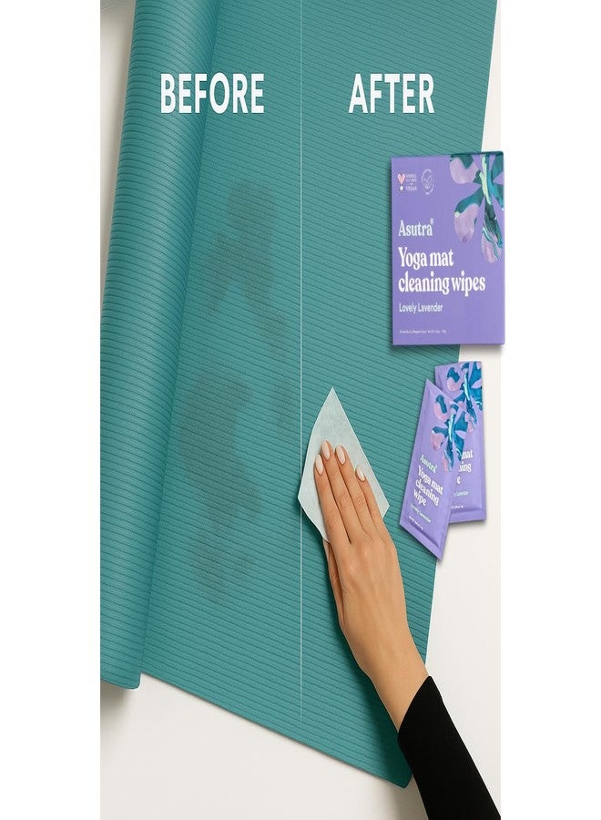 أسوترا مناديل أسوترا لتنظيف سجادات اليوغا (برائحة اللافندر الرائعة)، مناديل مغلفة بشكل فردي، علبة واحدة (30 منديلًا) - لا تترك أي بقايا زلقة، تنظيف عميق لمعدات اللياقة البدنية وأجهزة الصالات الرياضية - Image 3